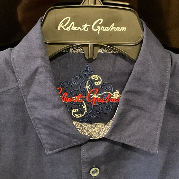 NWT Robert Graham Navy Blue Linen/Cotton Long Sleeve Men’s M Shirt Classic Fit - Picture 2 of 5